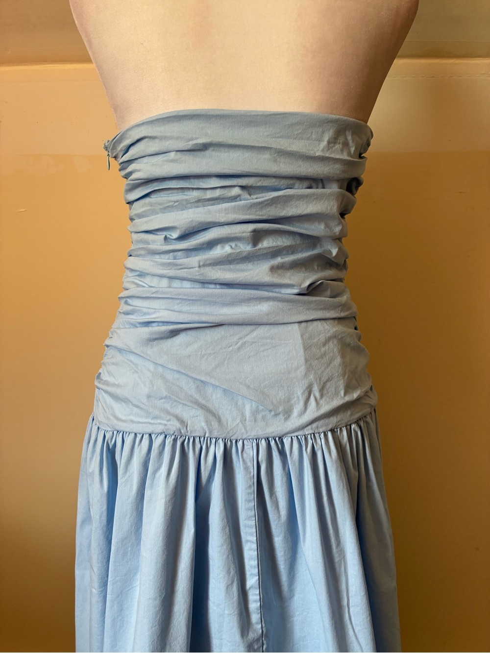 Peppermayo Strapless Ruched Light Sky Blue Maxi Dress size Medium - Picture 8 of 9